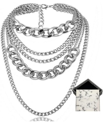 Punk Chain Chunky Necklaces for women Multilayer Collar Necklace Silver type s9 $10.19 Necklaces