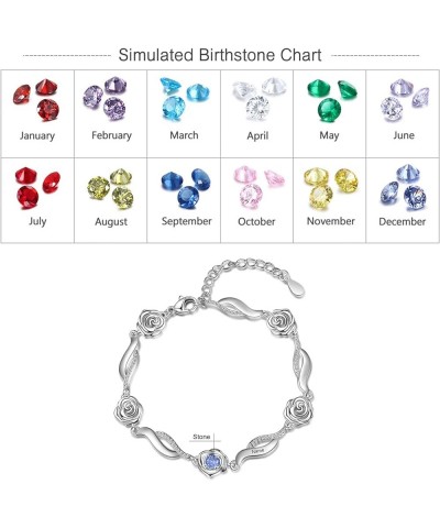 Personalized Simulated Birthstone Bracelets Adjustable Rose Flower Chain Charm Bracelet with 1-5 Name Initial Engraved for Wo...