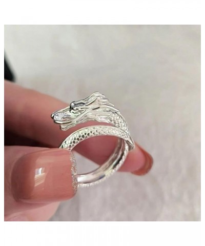 Vintage Dragon Statement Stackable Ring for Women Girls Adjustable Silver Plated Knuckle Open Band Rings Stacking Expandable ...