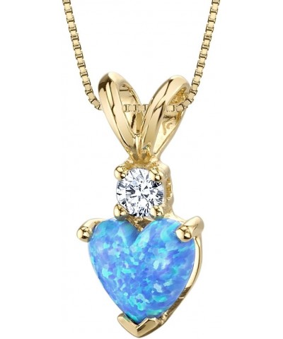 14K Yellow Gold Created Blue Opal with Genuine Diamond Pendant, Heart Shape Solitaire, 6mm $70.20 Necklaces