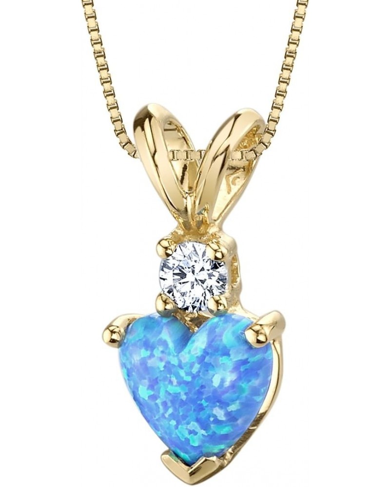 14K Yellow Gold Created Blue Opal with Genuine Diamond Pendant, Heart Shape Solitaire, 6mm $70.20 Necklaces