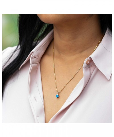 14K Yellow Gold Created Blue Opal with Genuine Diamond Pendant, Heart Shape Solitaire, 6mm $70.20 Necklaces