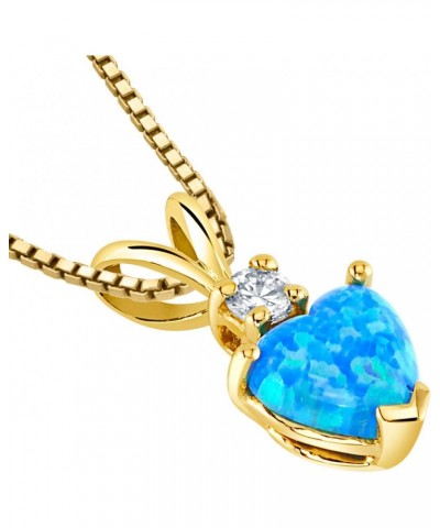 14K Yellow Gold Created Blue Opal with Genuine Diamond Pendant, Heart Shape Solitaire, 6mm $70.20 Necklaces