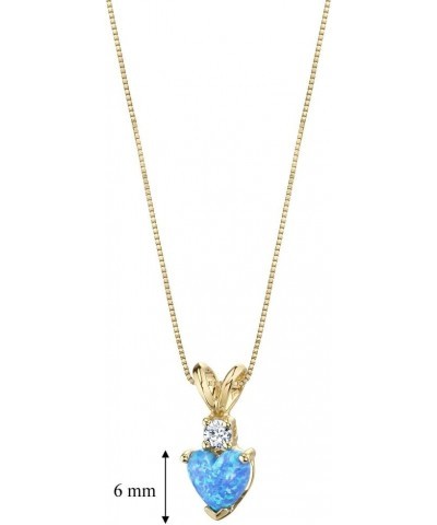 14K Yellow Gold Created Blue Opal with Genuine Diamond Pendant, Heart Shape Solitaire, 6mm $70.20 Necklaces