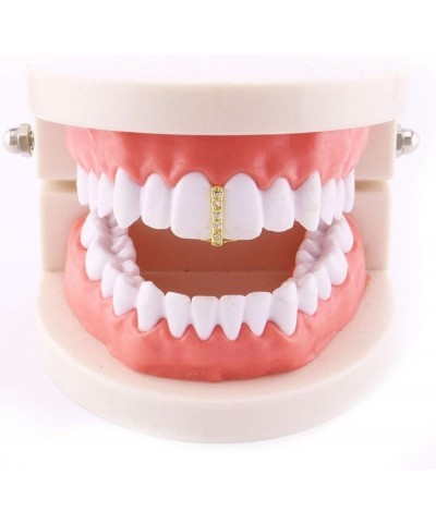 2 Pcs 18K Gold Plated Hip Hop Teeth Grillz Caps Iced Out CZ Gap Grillz Single Tooth Top or Bottom Grills for Your Teeth Grill...