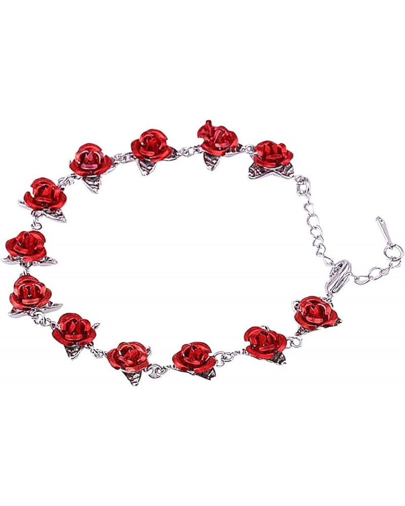 Bracelet Gold Color Chain Link Rose Enamel Rose With Red Jewelry Bracelets Snzg09 Silver $7.62 Bracelets