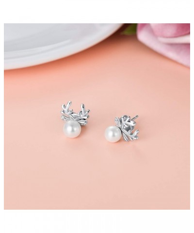 Christmas Deer Earring Pearl Stud Earring Silver Reindeer Stud Earring Gift for Women $11.73 Earrings