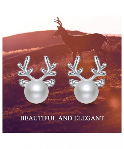 Christmas Deer Earring Pearl Stud Earring Silver Reindeer Stud Earring Gift for Women $11.73 Earrings