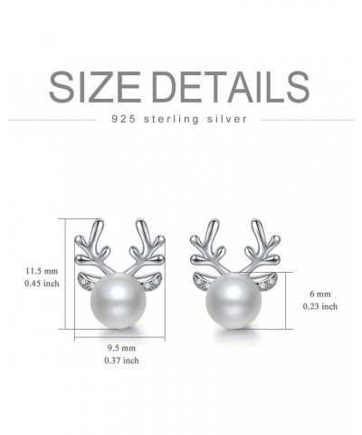 Christmas Deer Earring Pearl Stud Earring Silver Reindeer Stud Earring Gift for Women $11.73 Earrings