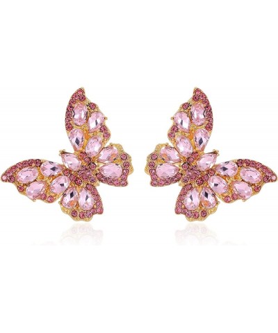 Butterfly Gold Clip on Earrings Statement Rhinestone Crystal Sparkly Clip on Earrings for Women Teen Girls Hypoallergenic Non...