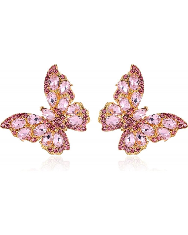 Butterfly Gold Clip on Earrings Statement Rhinestone Crystal Sparkly Clip on Earrings for Women Teen Girls Hypoallergenic Non...