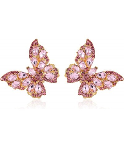 Butterfly Gold Clip on Earrings Statement Rhinestone Crystal Sparkly Clip on Earrings for Women Teen Girls Hypoallergenic Non...