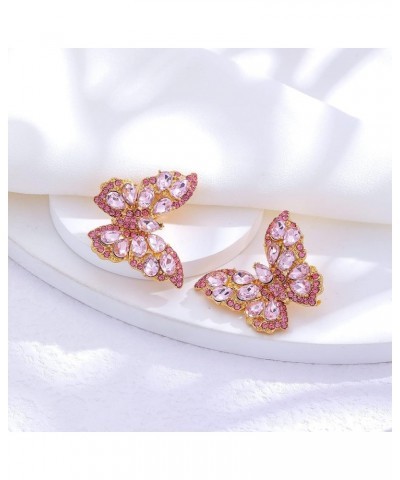 Butterfly Gold Clip on Earrings Statement Rhinestone Crystal Sparkly Clip on Earrings for Women Teen Girls Hypoallergenic Non...