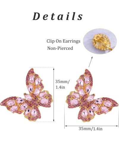 Butterfly Gold Clip on Earrings Statement Rhinestone Crystal Sparkly Clip on Earrings for Women Teen Girls Hypoallergenic Non...