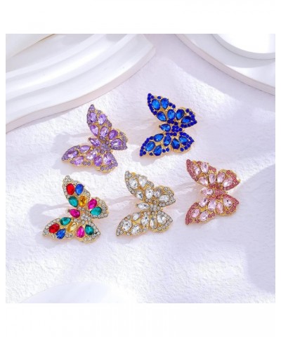 Butterfly Gold Clip on Earrings Statement Rhinestone Crystal Sparkly Clip on Earrings for Women Teen Girls Hypoallergenic Non...