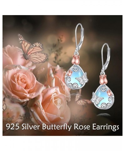 Butterfly/Dragonfly/Bee Leverback Earrings 925 Sterling Silver Rose Lotus Tulip Flower Filigree Dangle Earrings Teardrop Moon...