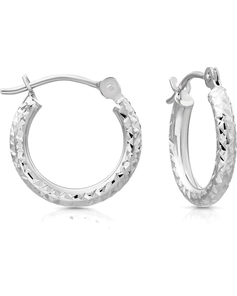 14k Gold Hand Engraved Round Hoop Earrings - 0.5 Inch Diameter White Gold $26.00 Earrings