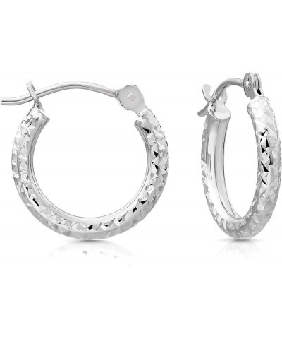 14k Gold Hand Engraved Round Hoop Earrings - 0.5 Inch Diameter White Gold $26.00 Earrings