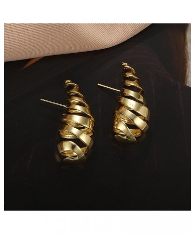 Chunky Gold Earrings Lightweight Teardrop Hoops Earrings Spiral Waterdrop Earrings for Women Trendy Fashion Jewelry Gifts Gol...