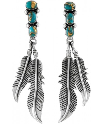 Feather Turquoise Earrings 925 Sterling Silver & Genuine Gemstone MEDIUM-Matrix Turquoise $25.08 Earrings