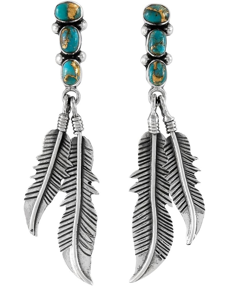 Feather Turquoise Earrings 925 Sterling Silver & Genuine Gemstone MEDIUM-Matrix Turquoise $25.08 Earrings