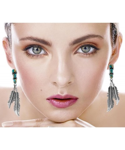 Feather Turquoise Earrings 925 Sterling Silver & Genuine Gemstone MEDIUM-Matrix Turquoise $25.08 Earrings