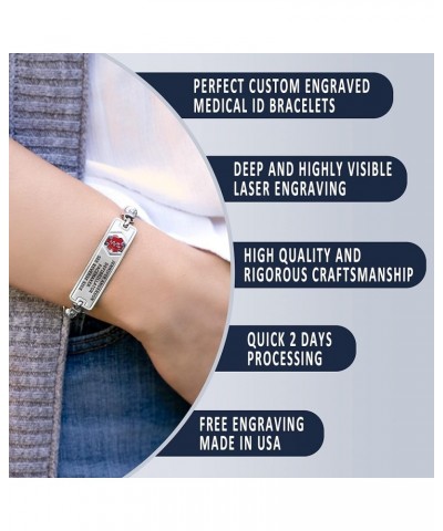 Custom Engraved Medical Alert Bracelets for Women, Stainless Steel Medical Bracelet, Medical ID Bracelet w/Free Engraving – C...