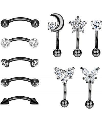 4pcs-18pcs 16G Stainless Steel Rook Curved Barbell Eyebrow Rings Anti Tragus Forward Helix Belly Piercing Rings 12pcs, Black ...