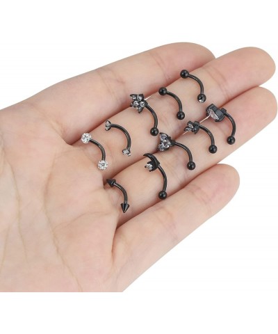 4pcs-18pcs 16G Stainless Steel Rook Curved Barbell Eyebrow Rings Anti Tragus Forward Helix Belly Piercing Rings 12pcs, Black ...