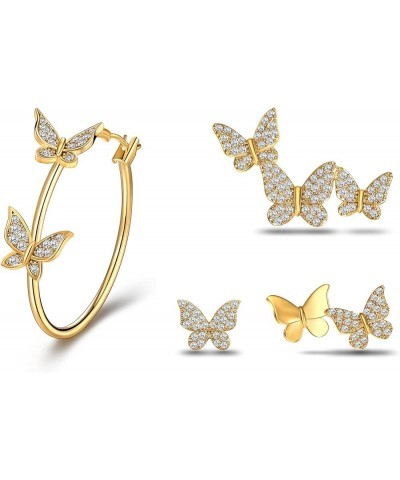 Cuff Earrings and Stud Earrings Butterfly Bee Cubic Zirconia Earrings Set, Clip Cartilage Earrings Big Hoops Earrings Jewelry...