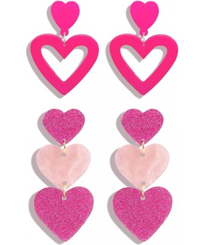 Heart Dangle Earrings for Women Hot Love Earrings Trendy Pink Heart Earrings Acrylic Love Heart Dangle Earrings Triple Heart ...