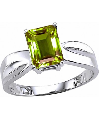 Solid 14k White Gold Contemporary Modern Emerald Cut Octagon Solitaire Engagement Promise Ring Peridot $192.59 Rings