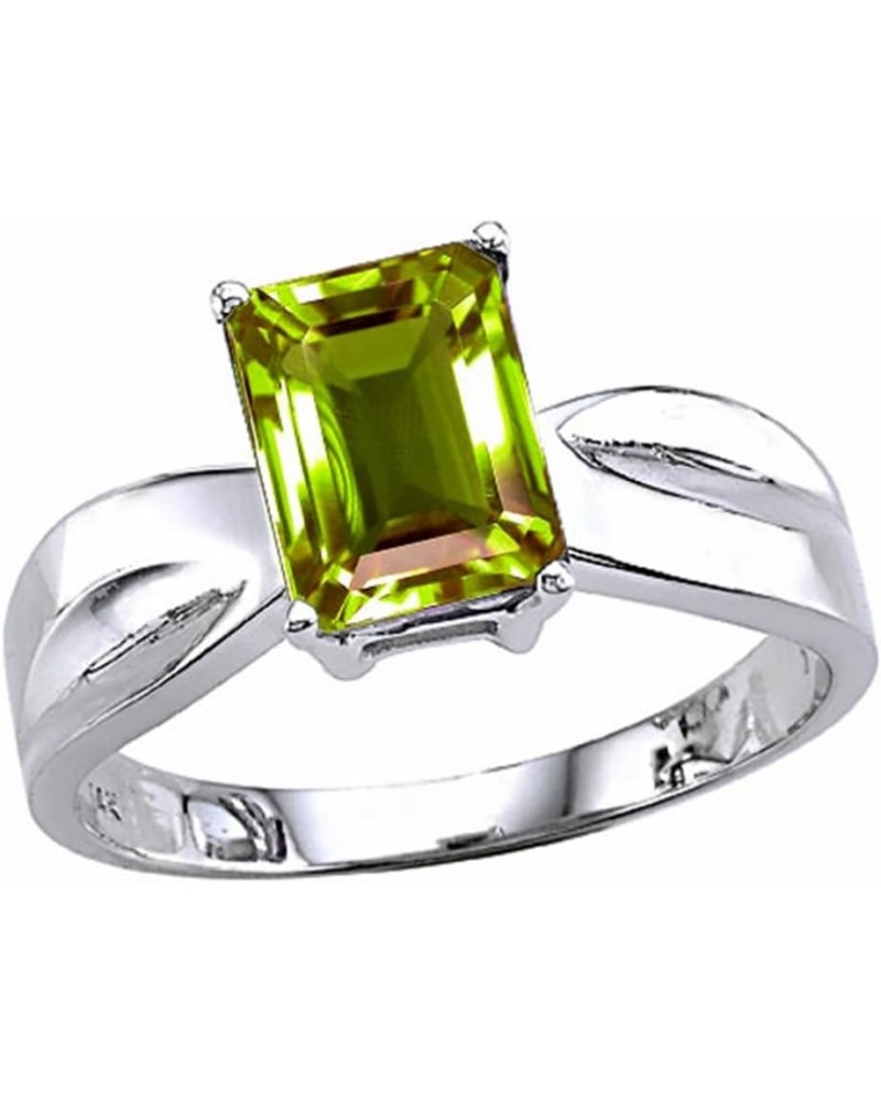 Solid 14k White Gold Contemporary Modern Emerald Cut Octagon Solitaire Engagement Promise Ring Peridot $192.59 Rings