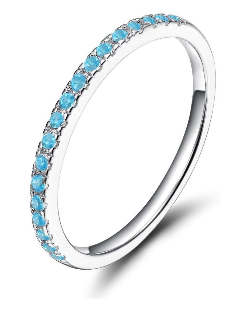 CZ Wedding Band for Women 925 Sterling Silver Half Eternity Stackable Ring Size 3-13 sterling silver-blue $9.84 Rings