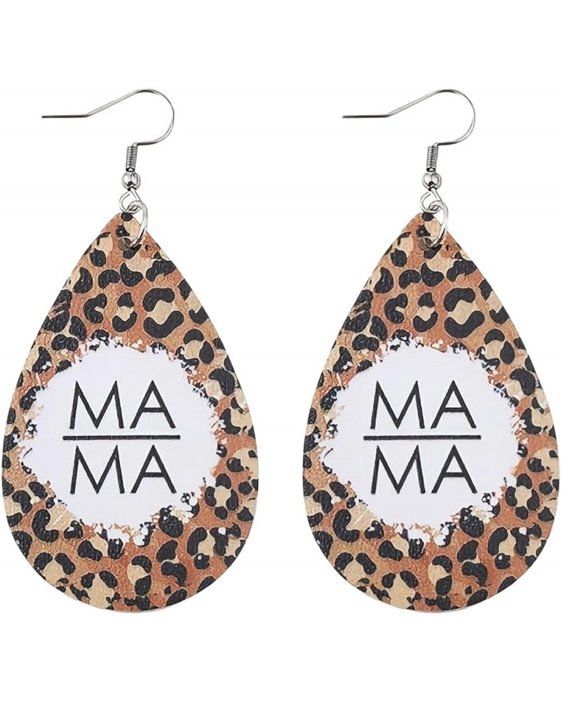 Leather MAMA Drop Earrings Handmade Teardrop Lightweight Leopard Print Dangle Earrings Mother's Day Gifts for Mom Orange $6.0...