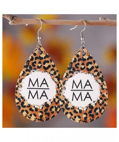 Leather MAMA Drop Earrings Handmade Teardrop Lightweight Leopard Print Dangle Earrings Mother's Day Gifts for Mom Orange $6.0...