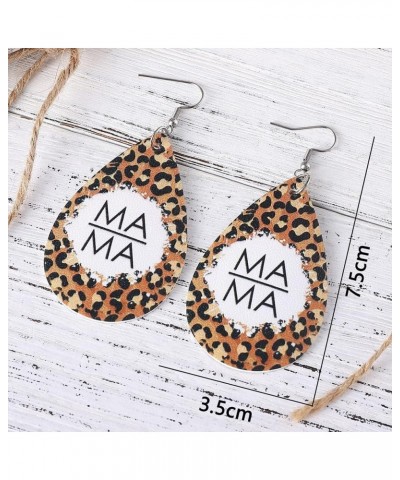 Leather MAMA Drop Earrings Handmade Teardrop Lightweight Leopard Print Dangle Earrings Mother's Day Gifts for Mom Orange $6.0...