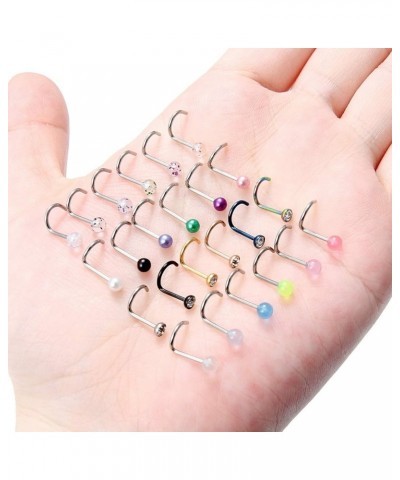 24Pcs 20G Externally Threaded Glow in the Dark Nose Studs Rings Surgical Steel Nostril Pin Body Piercing Jewelry for Women Me...