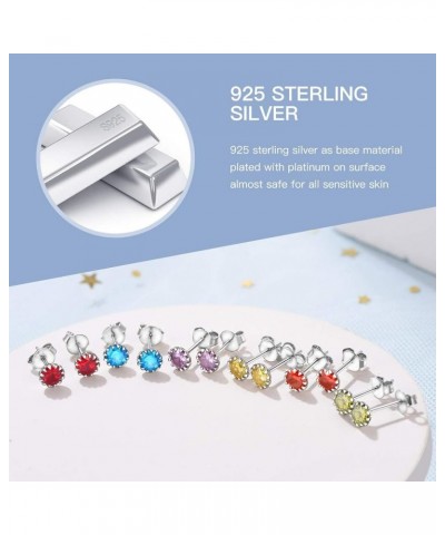 Dainty 925 Sterling Silver Birthstone Earrings 4 Prong Emerald Cut Stud Earrings for Women Girls (with Gift Box) B. 01-Jan (c...