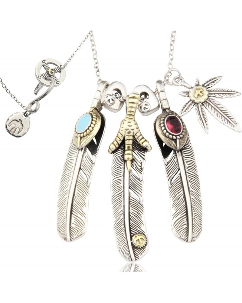 925 Silver Plated Vintage Feather Pendant Necklace For Men Women Native Americans Style Eagle Feather Jewelry Gifts Three Fea...