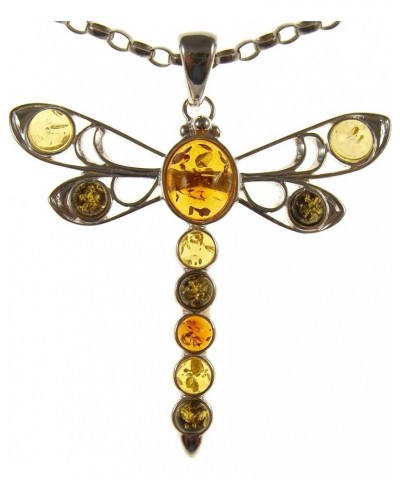 BALTIC AMBER AND STERLING SILVER 925 DRAGONFLY PENDANT NECKLACE - 14 16 18 20 22 24 26 28 30 32 34" 1mm ITALIAN SNAKE CHAIN 3...