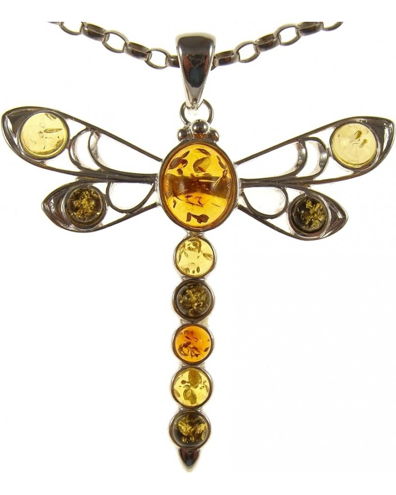 BALTIC AMBER AND STERLING SILVER 925 DRAGONFLY PENDANT NECKLACE - 14 16 18 20 22 24 26 28 30 32 34" 1mm ITALIAN SNAKE CHAIN 3...