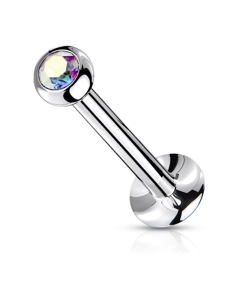 Dynamique Push In Jeweled Ball Top 316L Surgical Steel Threadless Labret, Monroe, Flat Back Stud (Sold Per Piece) T: 0.8mm L:...