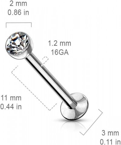 Dynamique Push In Jeweled Ball Top 316L Surgical Steel Threadless Labret, Monroe, Flat Back Stud (Sold Per Piece) T: 0.8mm L:...