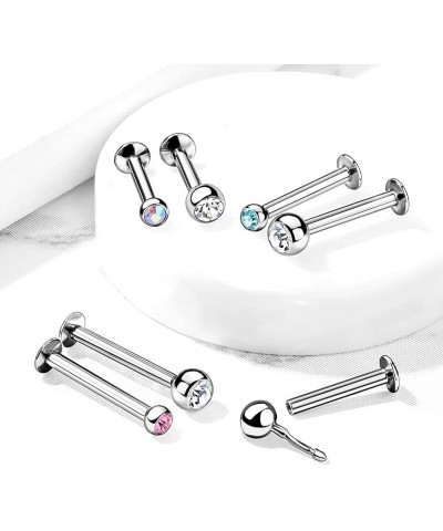 Dynamique Push In Jeweled Ball Top 316L Surgical Steel Threadless Labret, Monroe, Flat Back Stud (Sold Per Piece) T: 0.8mm L:...