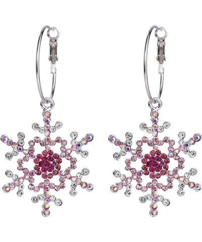 Merry Christmas Gift Jewelry Crystal Winter Snowflake Hoop Dangle Earrings Pink 2.9 Inches $8.84 Earrings