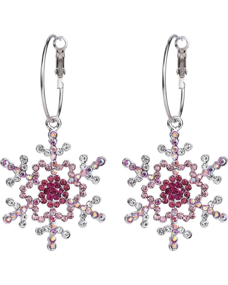 Merry Christmas Gift Jewelry Crystal Winter Snowflake Hoop Dangle Earrings Pink 2.9 Inches $8.84 Earrings