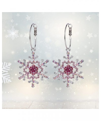 Merry Christmas Gift Jewelry Crystal Winter Snowflake Hoop Dangle Earrings Pink 2.9 Inches $8.84 Earrings