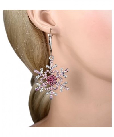 Merry Christmas Gift Jewelry Crystal Winter Snowflake Hoop Dangle Earrings Pink 2.9 Inches $8.84 Earrings