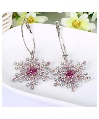 Merry Christmas Gift Jewelry Crystal Winter Snowflake Hoop Dangle Earrings Pink 2.9 Inches $8.84 Earrings